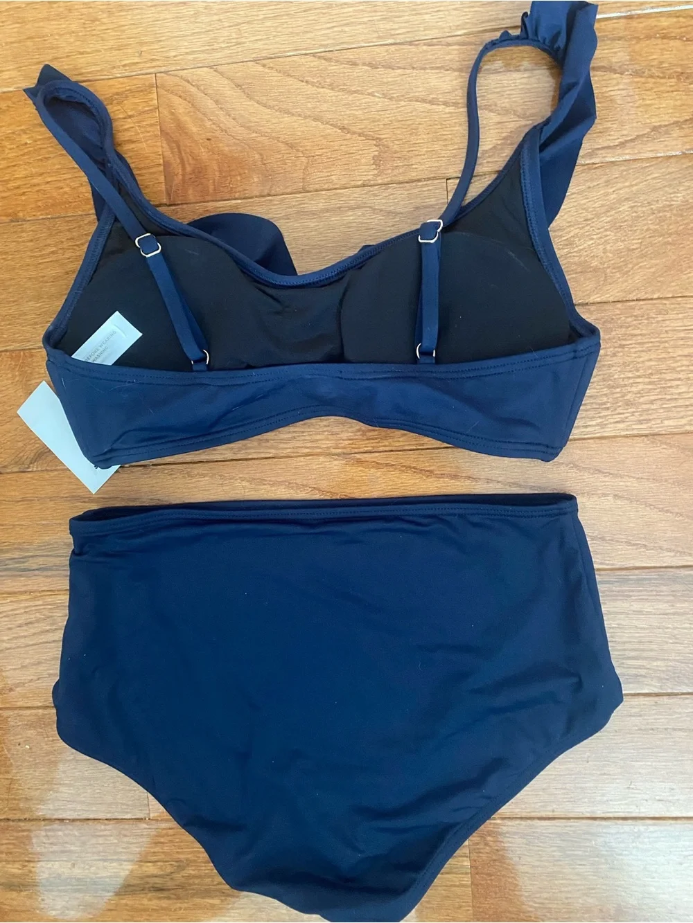LOFT Beach NWT Navy Ruffle High Waist Bikini Set Size S Two Piece Swimwear - Picture 6 of 11